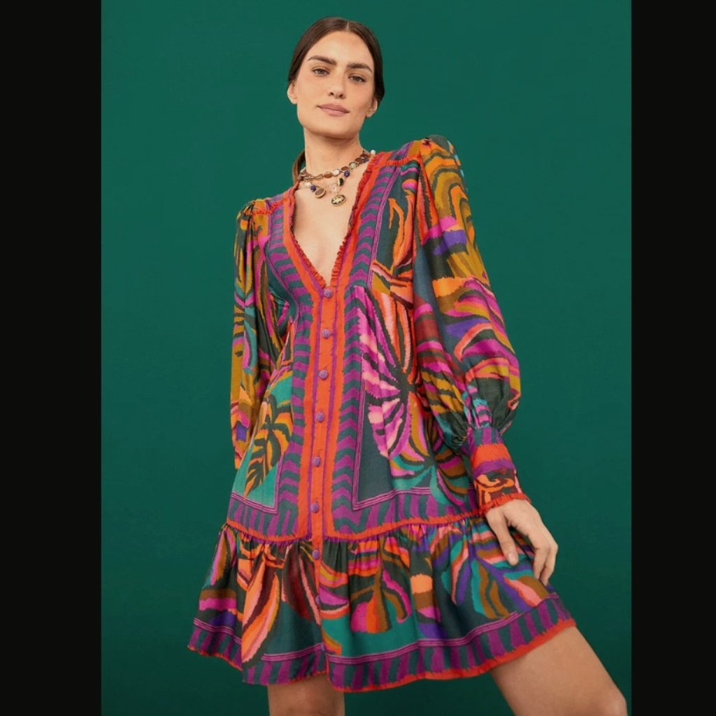 Nwot Farm Rio Graphic Foliage Lenzing Ecovero Viscose Mini Dress Size S #808